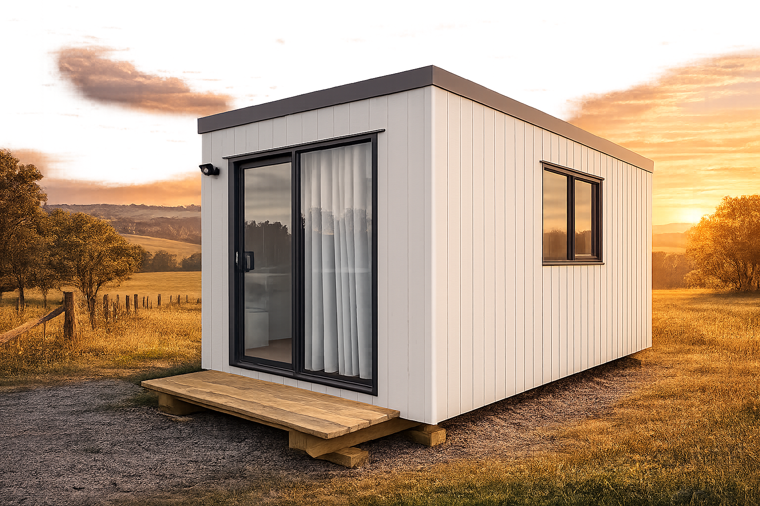 Rent Cabins portable cabin at sunset